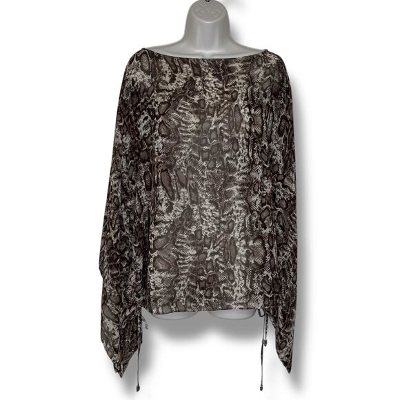 MICHAEL Michael Kors Tops - Michael Kors Reptile Print Semi Sheer Chiffon Ruana Caftan Brown Tan Women L/XL